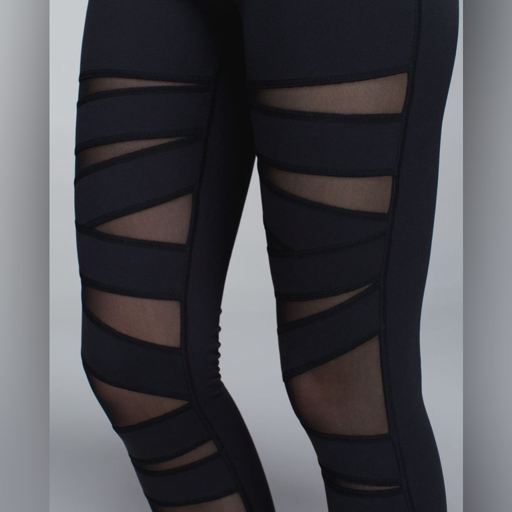 Rare Lululemon High Times Full On Luon Pant in Black/Black Mesh. Size 8.